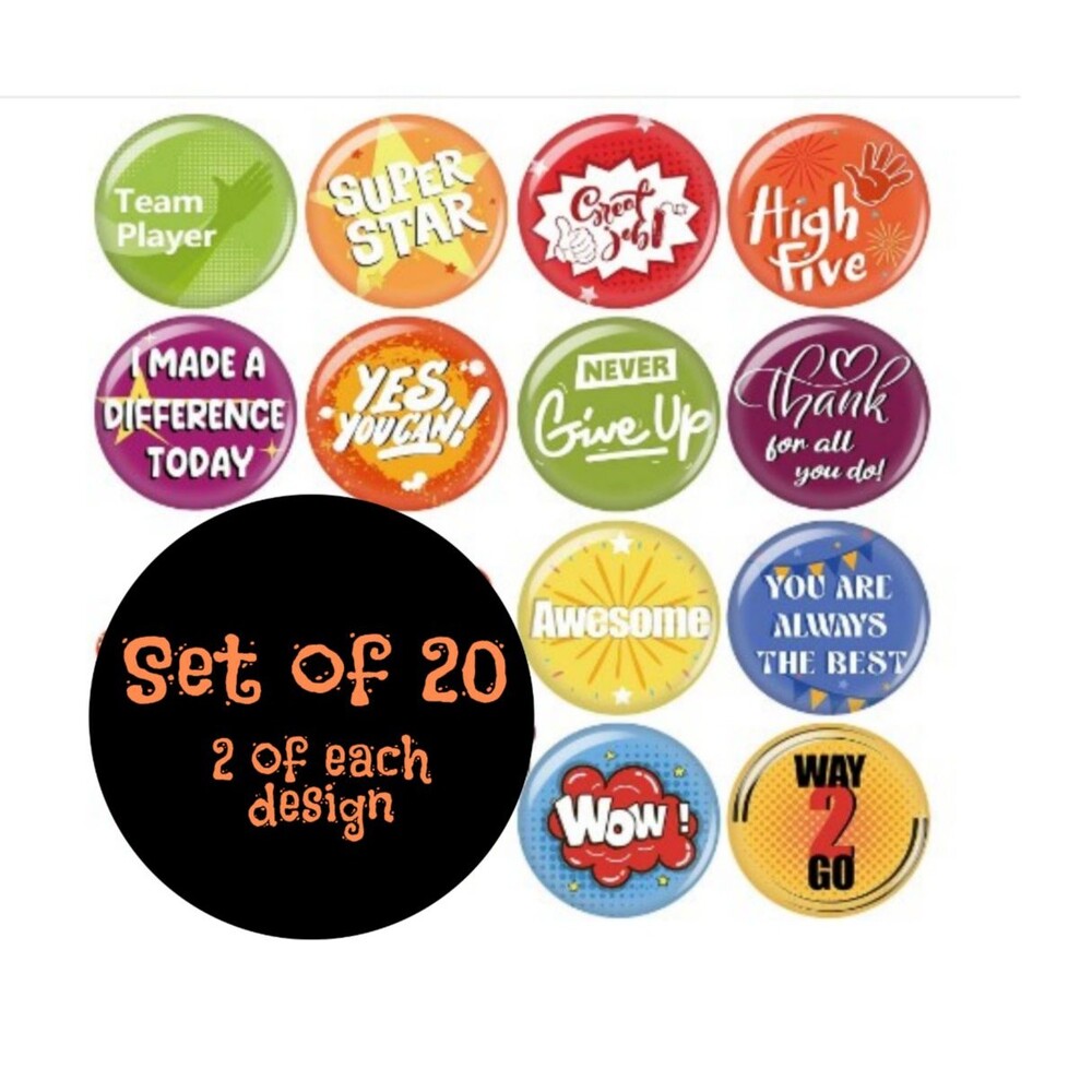 Motivational reward Buttons Recognition Pin Badges Team Award Set Of 20